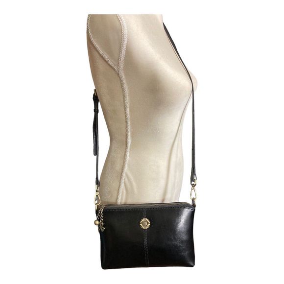 Kalunma Black 100% Smooth Oil Rich Leather Crossbody Purse Brass Bag Charms NWT - Picture 3 of 16